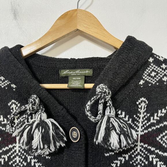 Eddie Bauer Fair Isle Wool Blend Cardigan Sweater Size XXL Black Cabincore - Picture 3 of 9